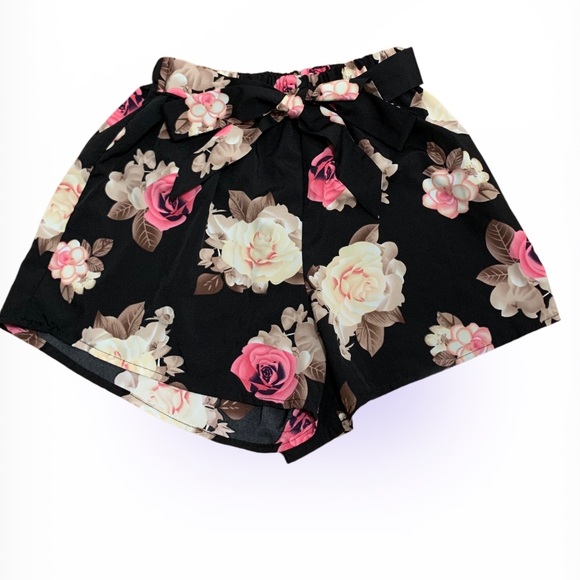 SHEIN Pants - SHEIN Black Floral High Waist Shorts with Tie (S)
